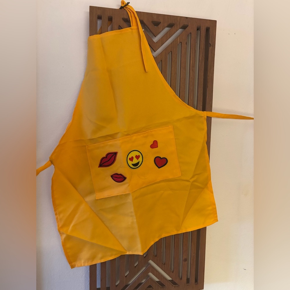 Yellow Apron with Emoji and Heart Patches